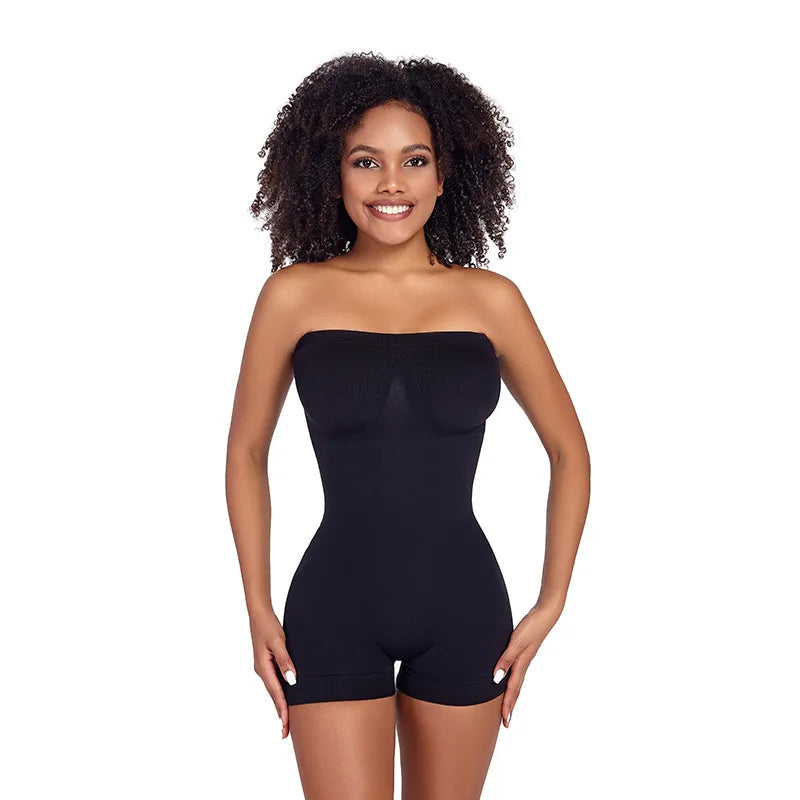 Women’s Strapless Shapewear Bodysuit | Tummy Control Thong Body Shaper Sculpting Tube Top Leotard