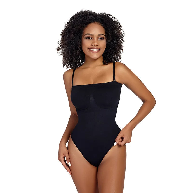 Women’s Strapless Shapewear Bodysuit | Tummy Control Thong Body Shaper Sculpting Tube Top Leotard