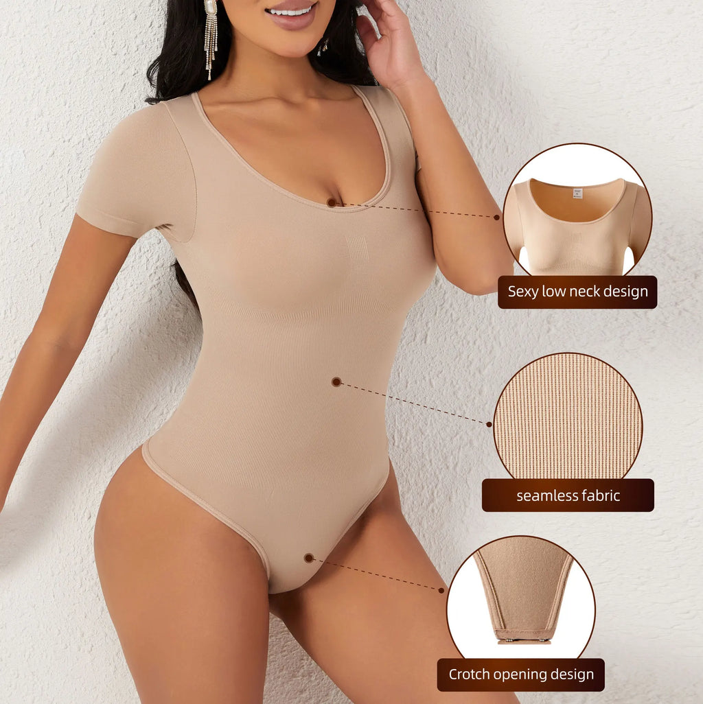 Women’s Seamless Nylon Slimming Bodysuit | Breathable Gym Shapewear with Chest Support & Sculpting Fit
