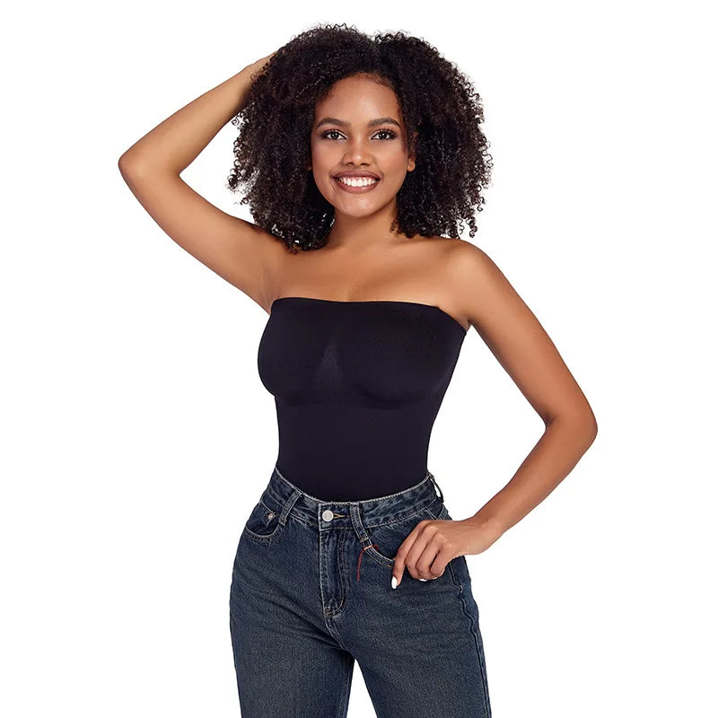 Women’s Strapless Shapewear Bodysuit | Tummy Control Thong Body Shaper Sculpting Tube Top Leotard