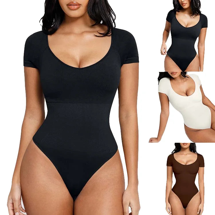 Women’s Seamless Nylon Slimming Bodysuit | Breathable Gym Shapewear with Chest Support & Sculpting Fit