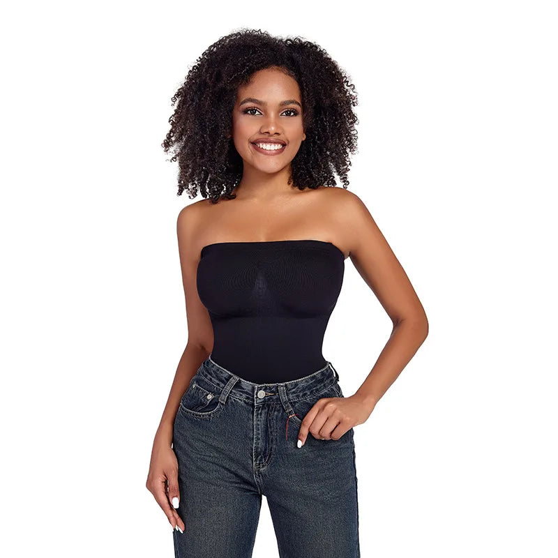 Women’s Strapless Shapewear Bodysuit | Tummy Control Thong Body Shaper Sculpting Tube Top Leotard