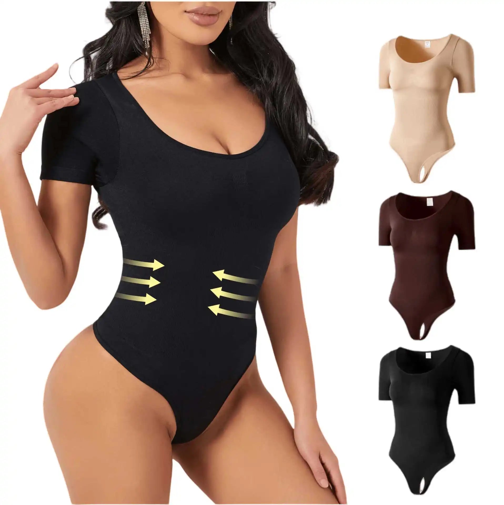 Women’s Seamless Nylon Slimming Bodysuit | Breathable Gym Shapewear with Chest Support & Sculpting Fit