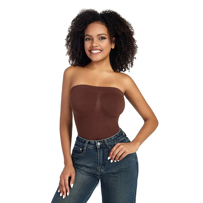 Women’s Strapless Shapewear Bodysuit | Tummy Control Thong Body Shaper Sculpting Tube Top Leotard