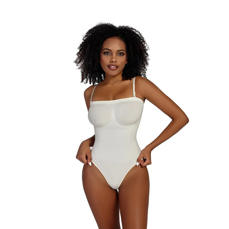 Women’s Strapless Shapewear Bodysuit | Tummy Control Thong Body Shaper Sculpting Tube Top Leotard