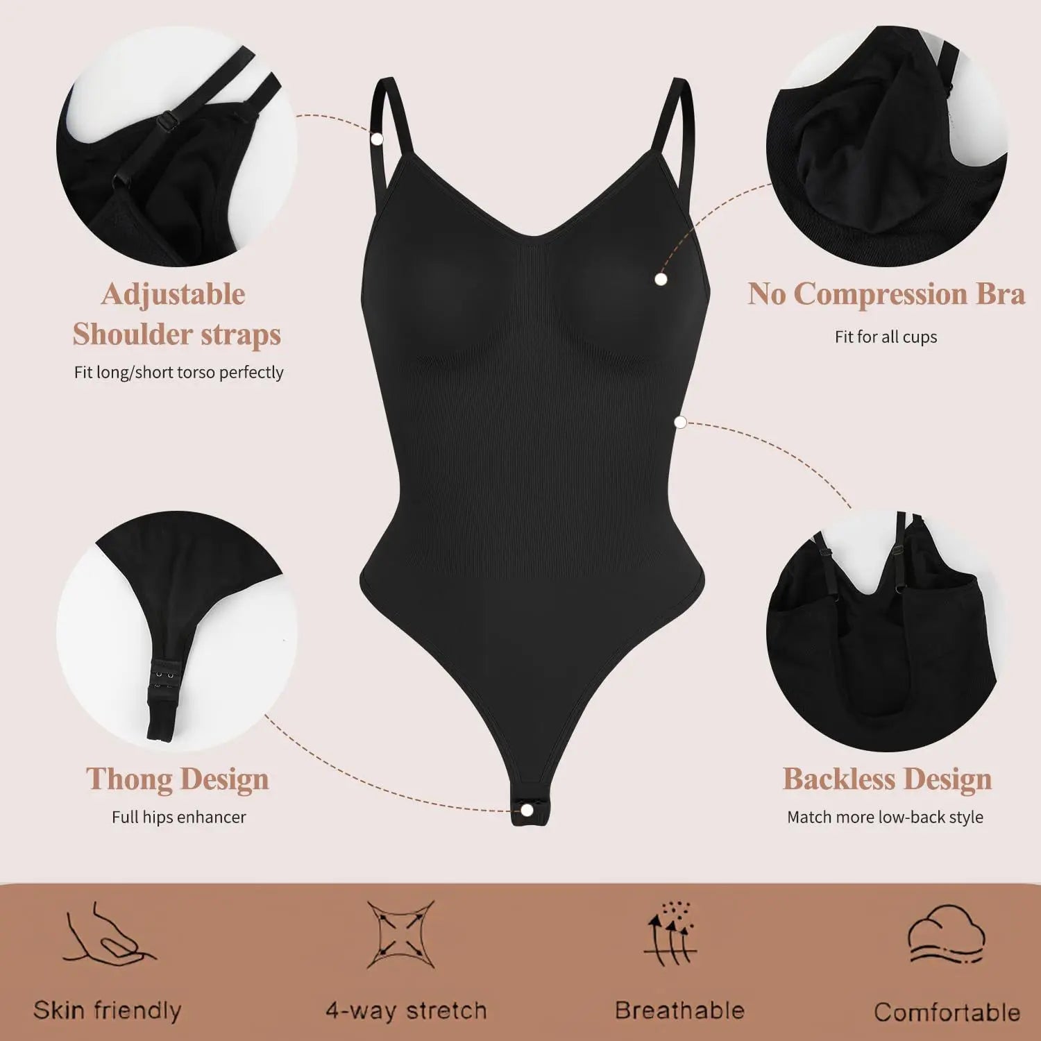 Women’s Seamless Nylon Shapewear Bodysuit | High Elastic Tummy Control Waist Slimming & Butt Lift Body Shaper